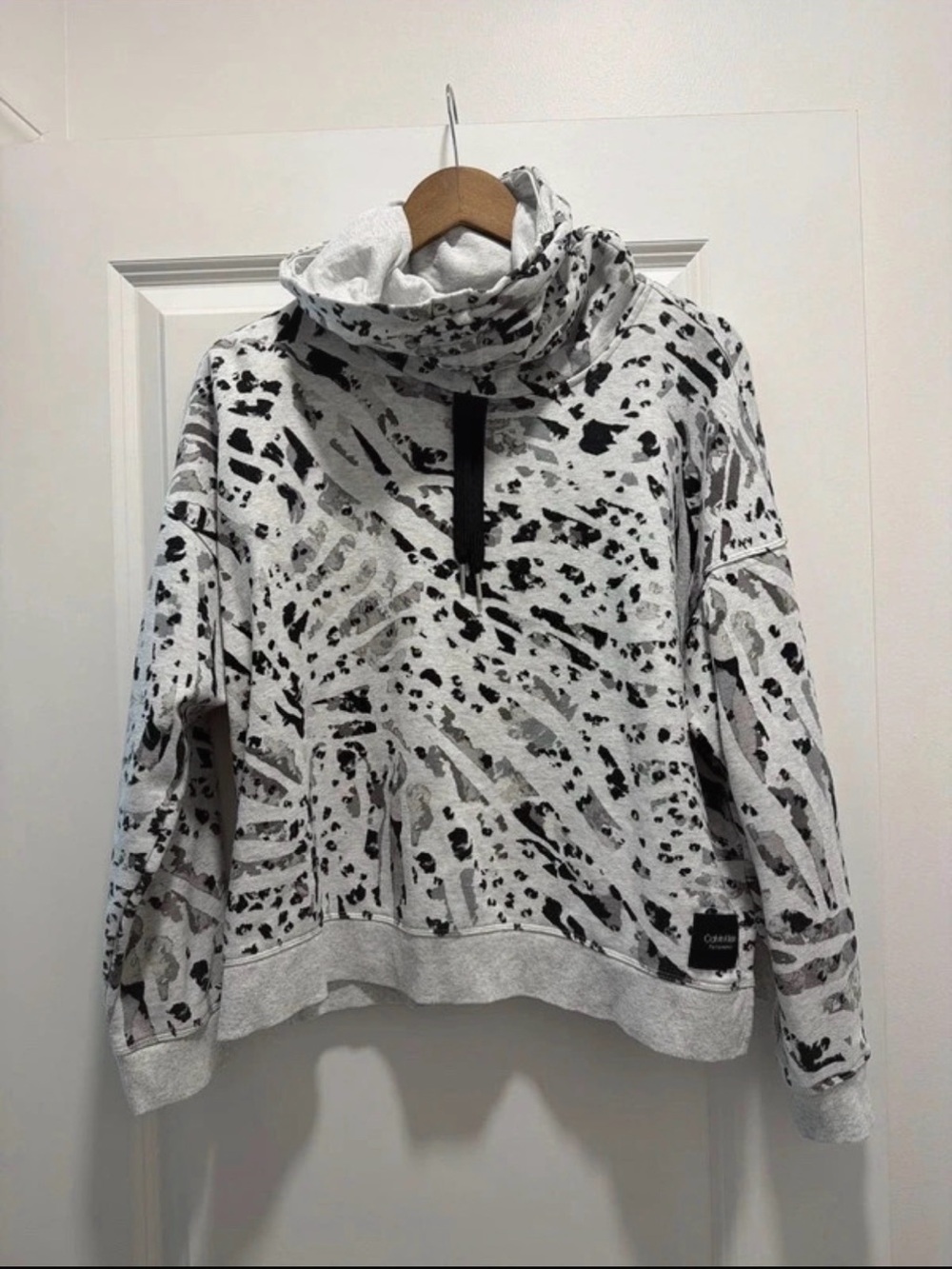 Calvin Klein White & Black Printed Funnel Neck Pullover